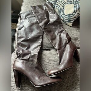Calvin Klein Brown Leather Knee-High Boots Size 8 1/2M